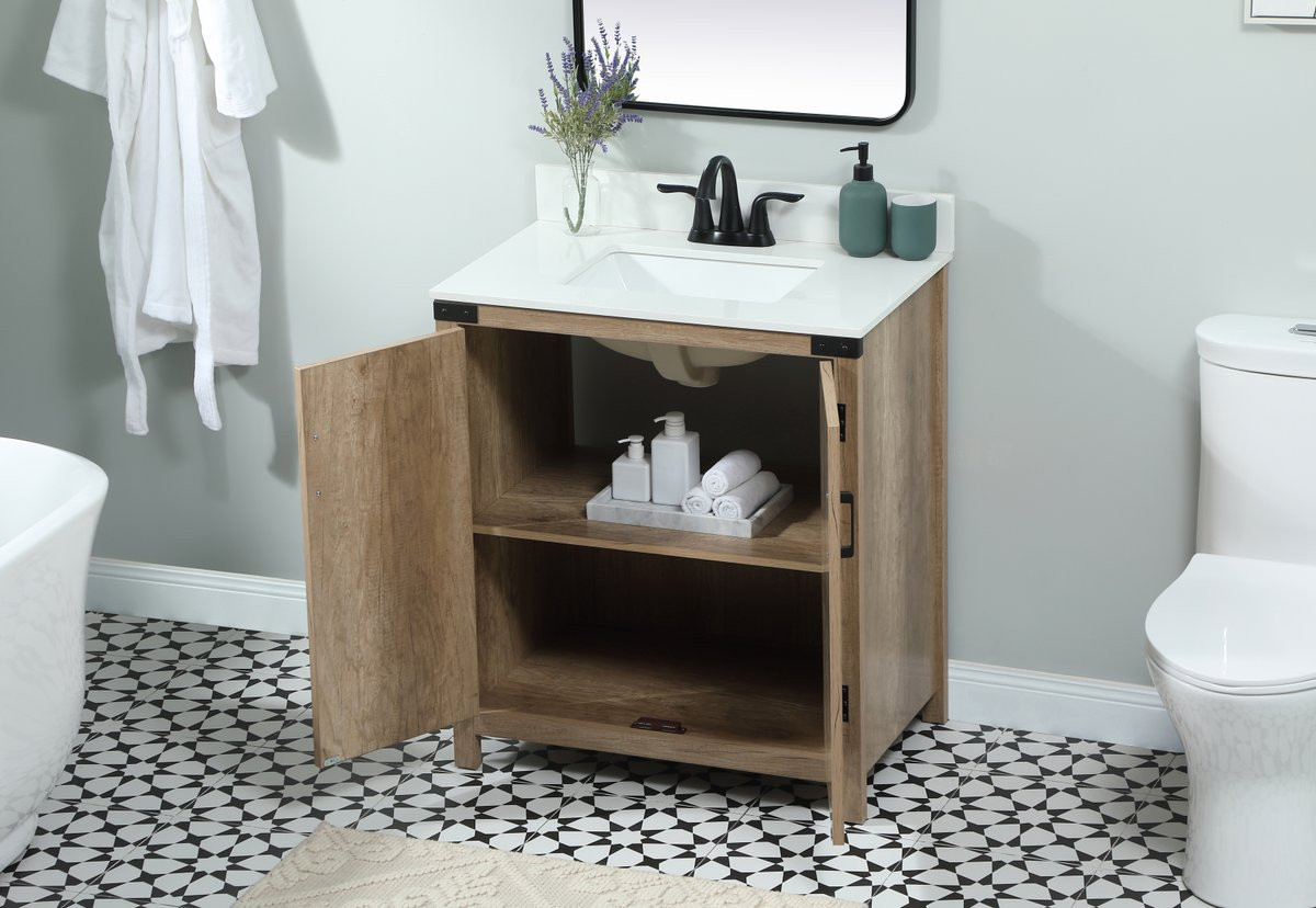 Elegant Decor VF90230NT-BS 30 inch single bathroom vanity in natural oak with backsplash