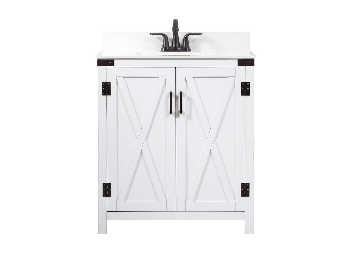 Elegant Decor VF90230WH-BS 30 inch single bathroom vanity in white with backsplash