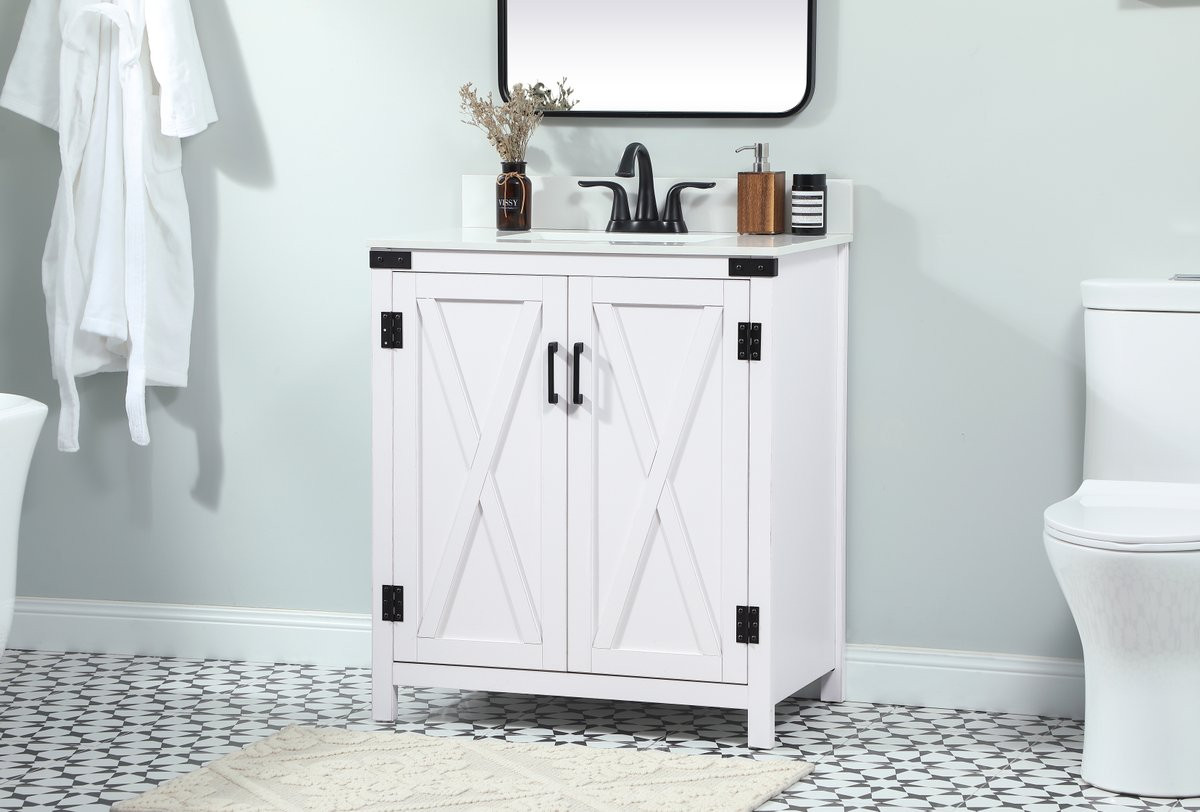 Elegant Decor VF90230WH-BS 30 inch single bathroom vanity in white with backsplash