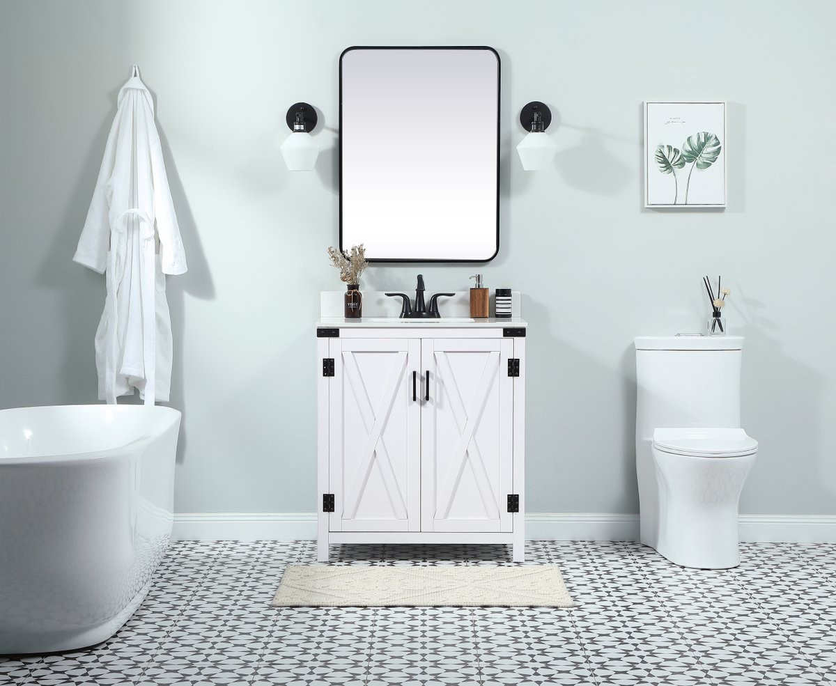 Elegant Decor VF90230WH-BS 30 inch single bathroom vanity in white with backsplash