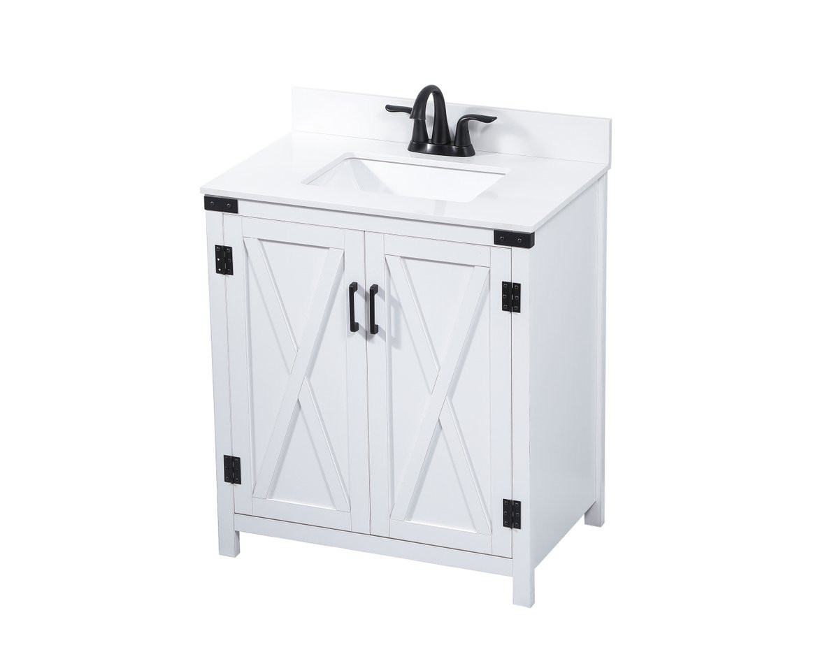Elegant Decor VF90230WH-BS 30 inch single bathroom vanity in white with backsplash