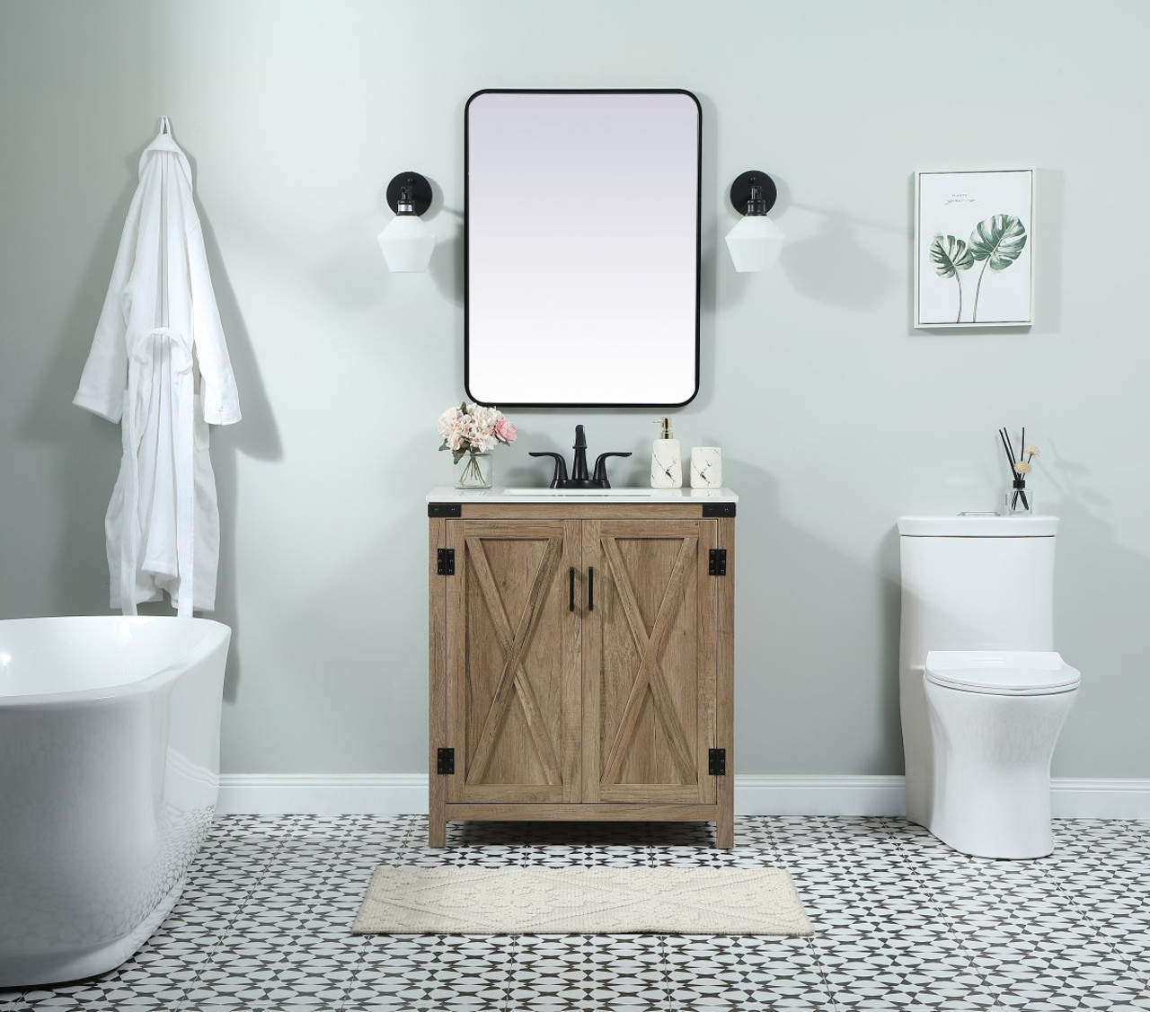 Elegant Decor VF90230NT 30 inch single bathroom vanity in natural oak