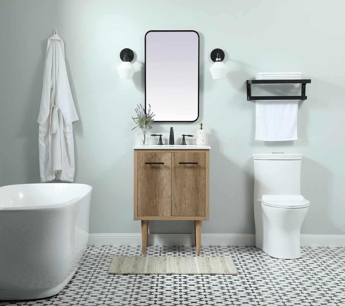 Elegant Decor VF48024NT-BS 24 inch single bathroom vanity in natural oak with backsplash