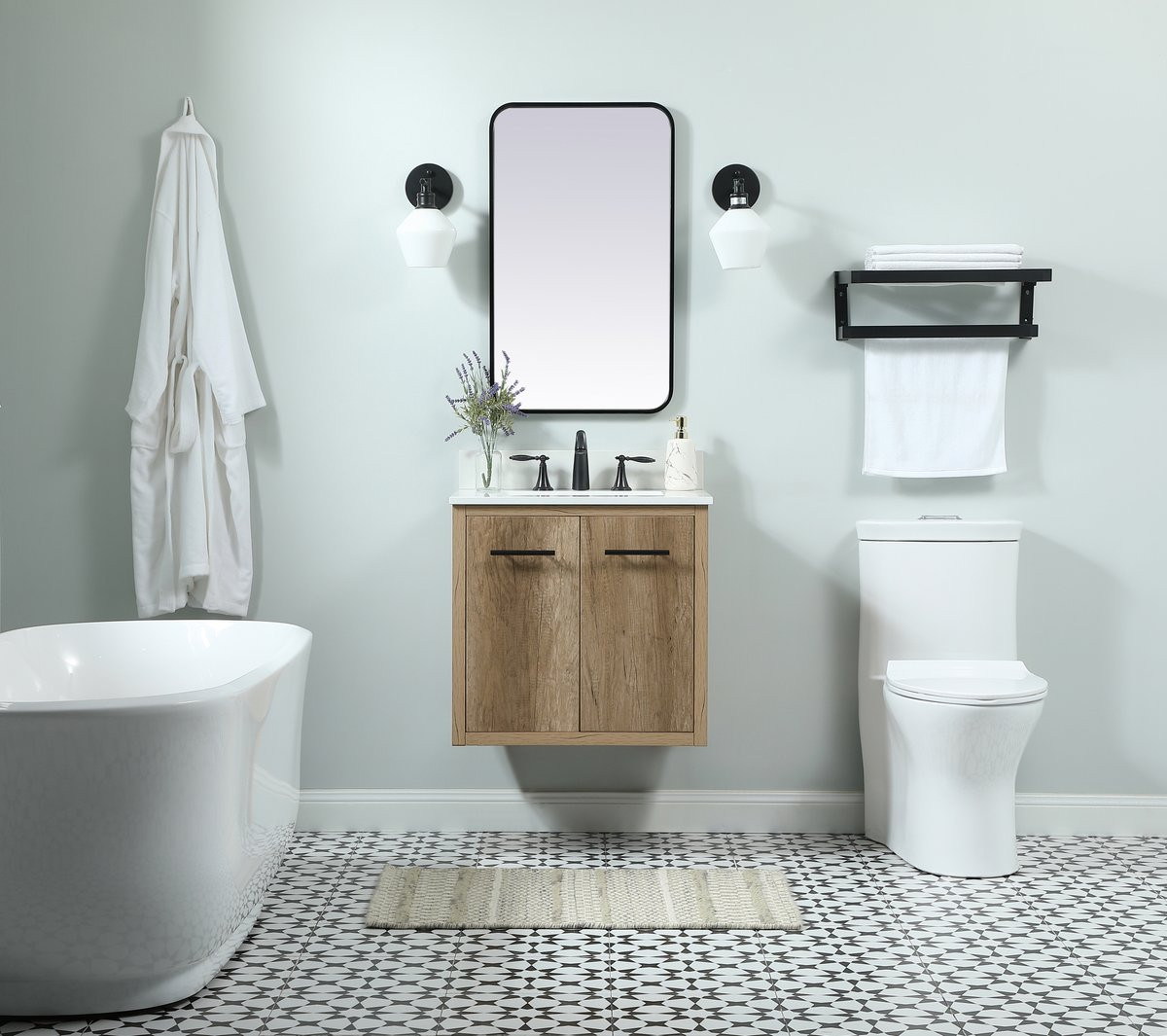 Elegant Decor VF48024NT-BS 24 inch single bathroom vanity in natural oak with backsplash