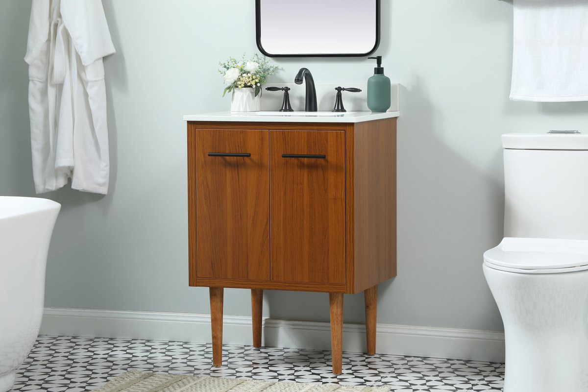 Elegant Decor VF48024MTK-BS 24 inch single bathroom vanity in teak with backsplash