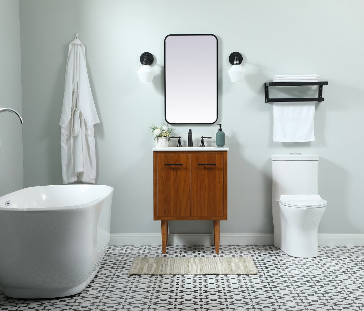 Elegant Decor VF48024MTK-BS 24 inch single bathroom vanity in teak with backsplash