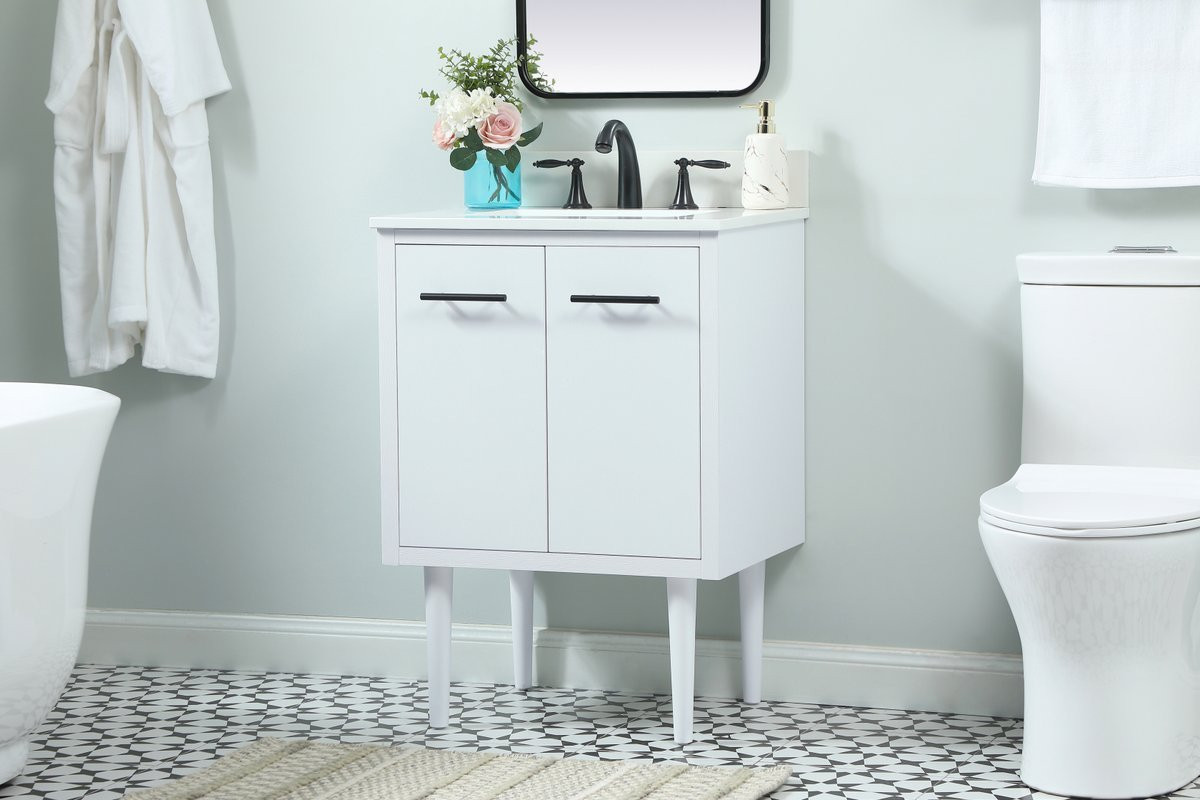 Elegant Decor VF48024MWH-BS 24 inch single bathroom vanity in white with backsplash