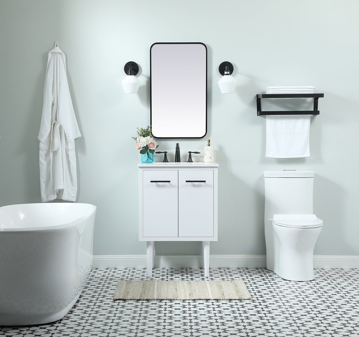 Elegant Decor VF48024MWH-BS 24 inch single bathroom vanity in white with backsplash