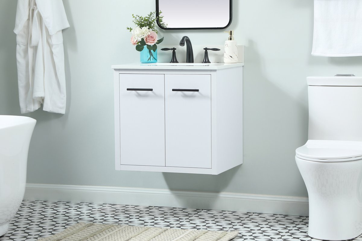 Elegant Decor VF48024MWH-BS 24 inch single bathroom vanity in white with backsplash