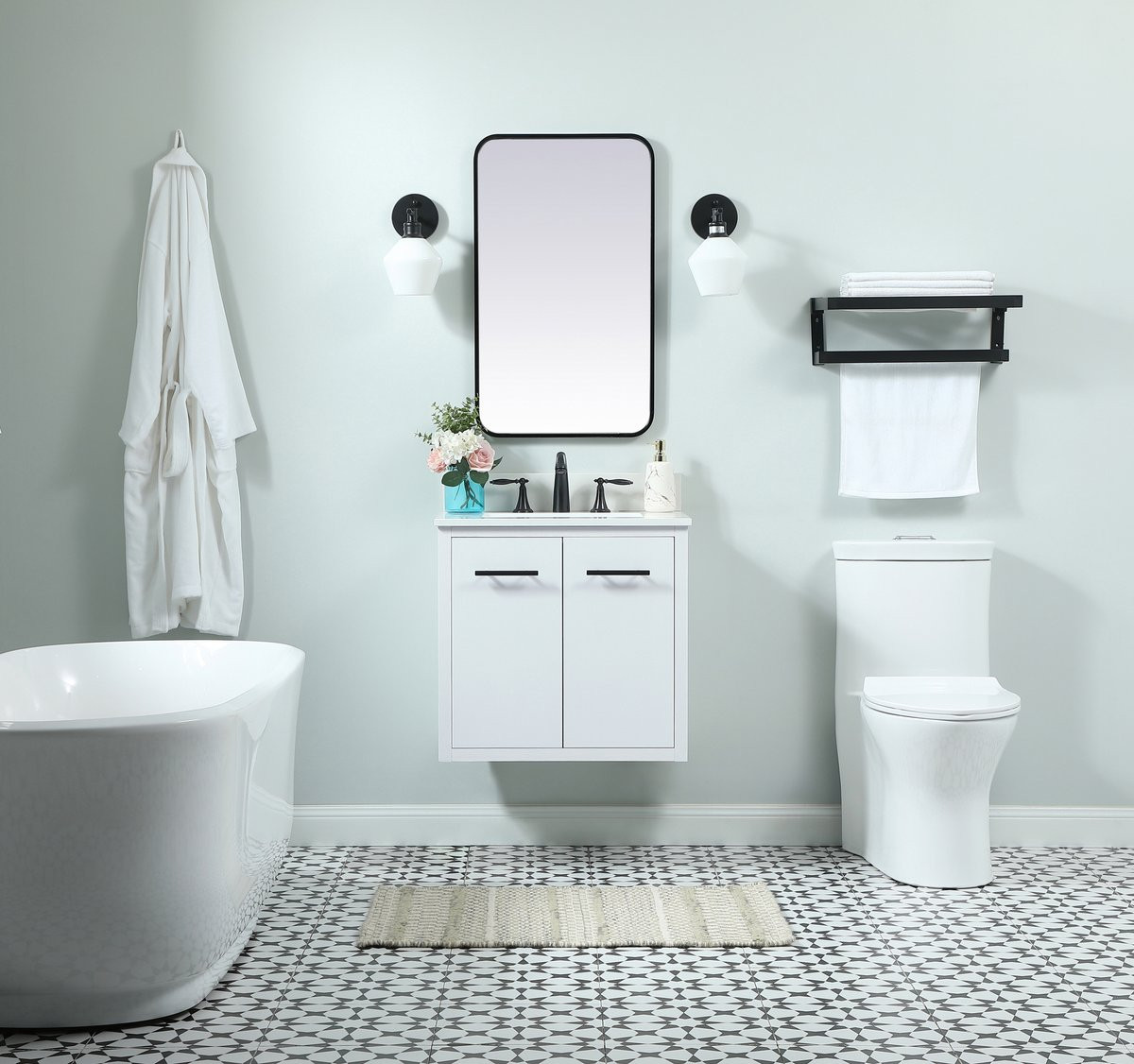 Elegant Decor VF48024MWH-BS 24 inch single bathroom vanity in white with backsplash