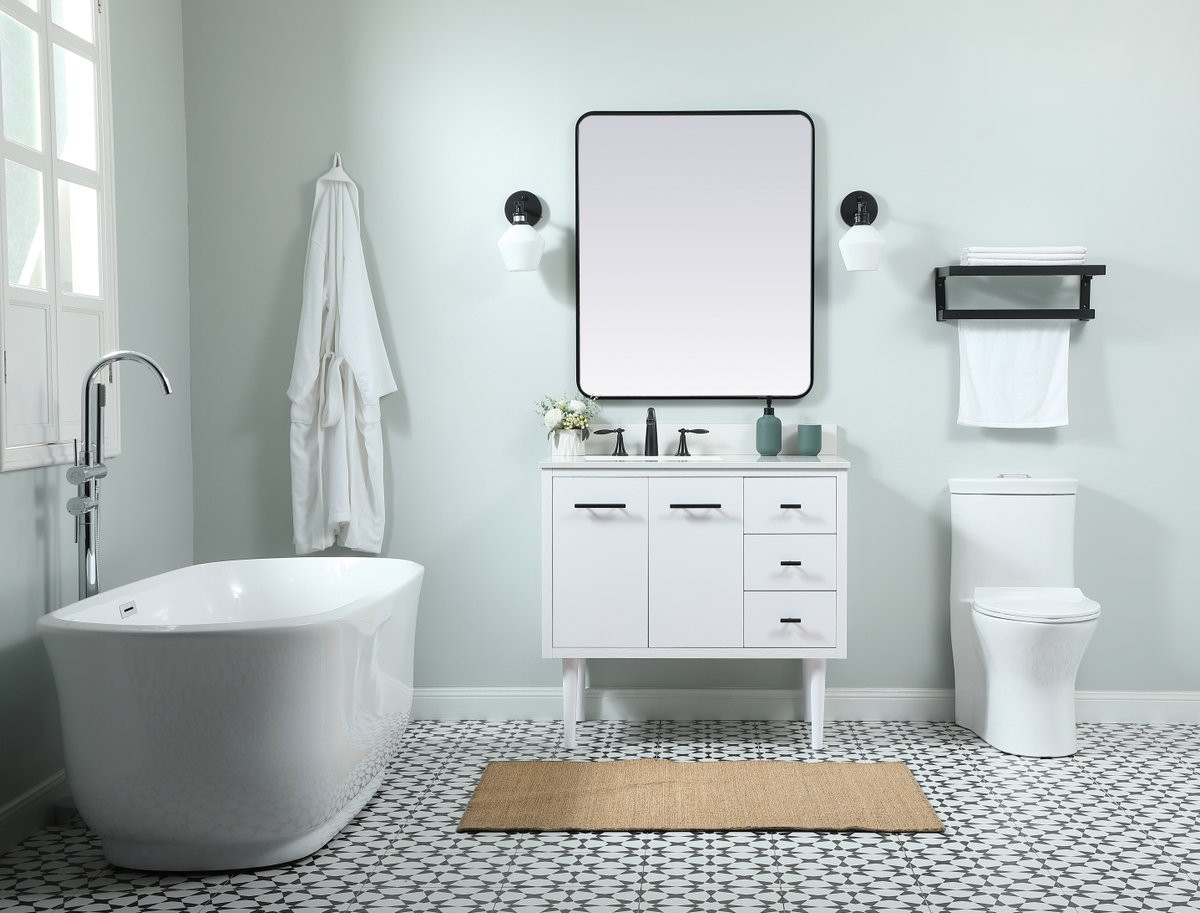 Elegant Decor VF48036MWH-BS 36 inch single bathroom vanity in white with backsplash