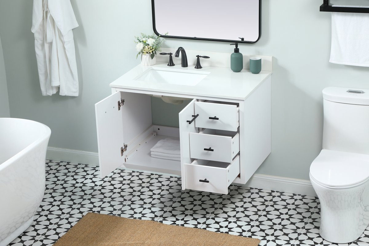 Elegant Decor VF48036MWH-BS 36 inch single bathroom vanity in white with backsplash