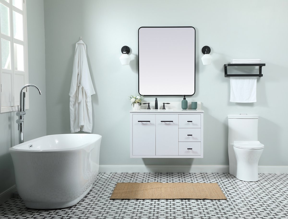 Elegant Decor VF48036MWH-BS 36 inch single bathroom vanity in white with backsplash