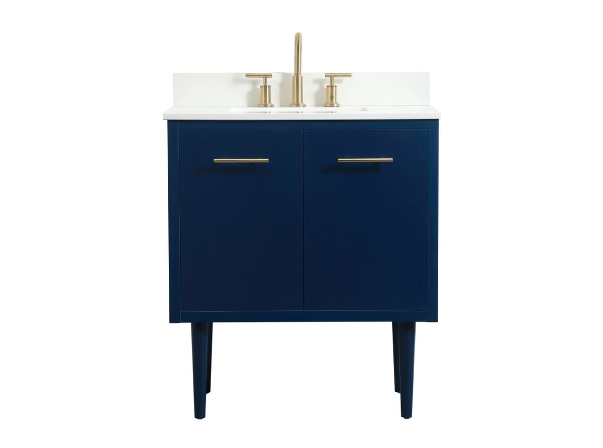 Elegant Decor VF48030MBL-BS 30 inch single bathroom vanity in blue with backsplash