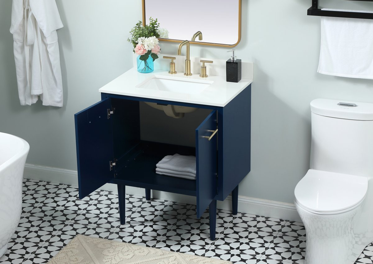Elegant Decor VF48030MBL-BS 30 inch single bathroom vanity in blue with backsplash
