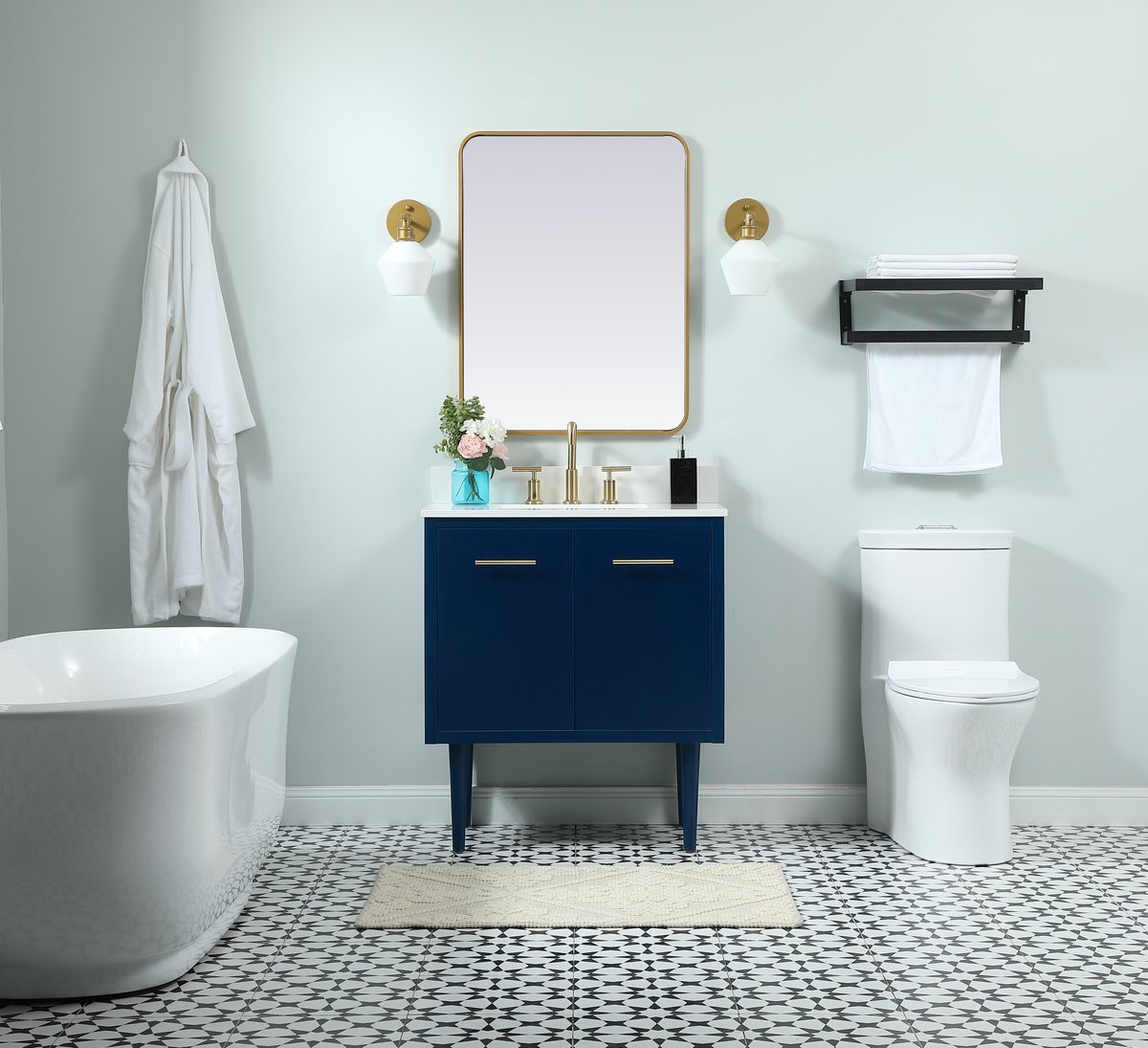 Elegant Decor VF48030MBL-BS 30 inch single bathroom vanity in blue with backsplash