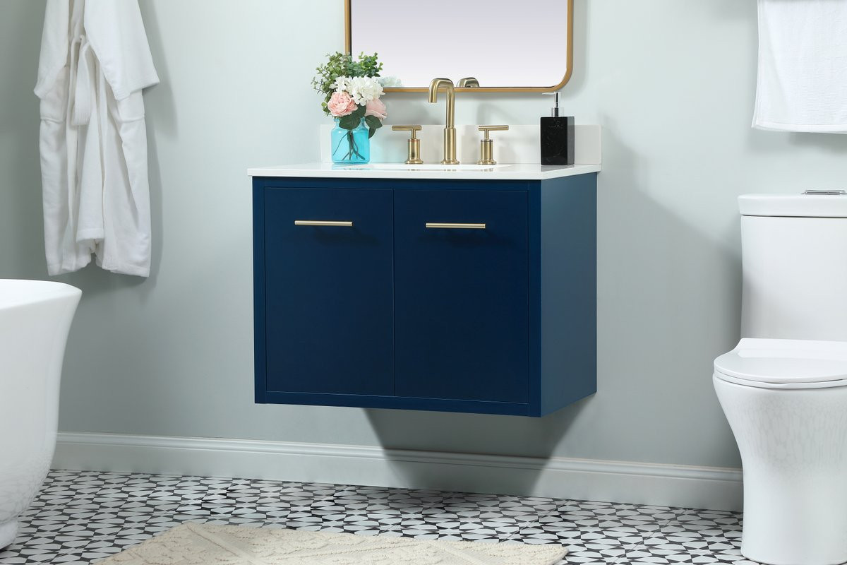 Elegant Decor VF48030MBL-BS 30 inch single bathroom vanity in blue with backsplash