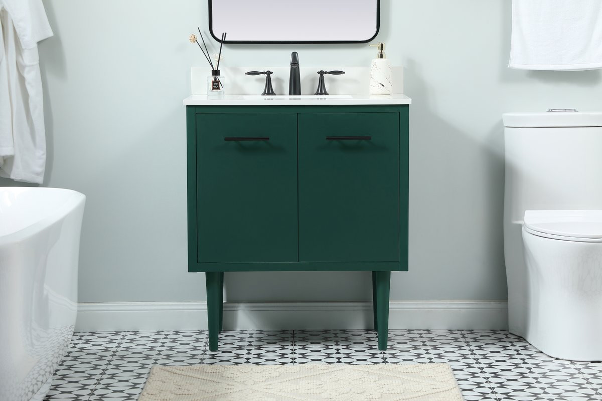 Elegant Decor VF48030MGN-BS 30 inch single bathroom vanity in green with backsplash