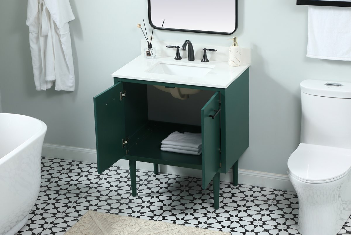 Elegant Decor VF48030MGN-BS 30 inch single bathroom vanity in green with backsplash