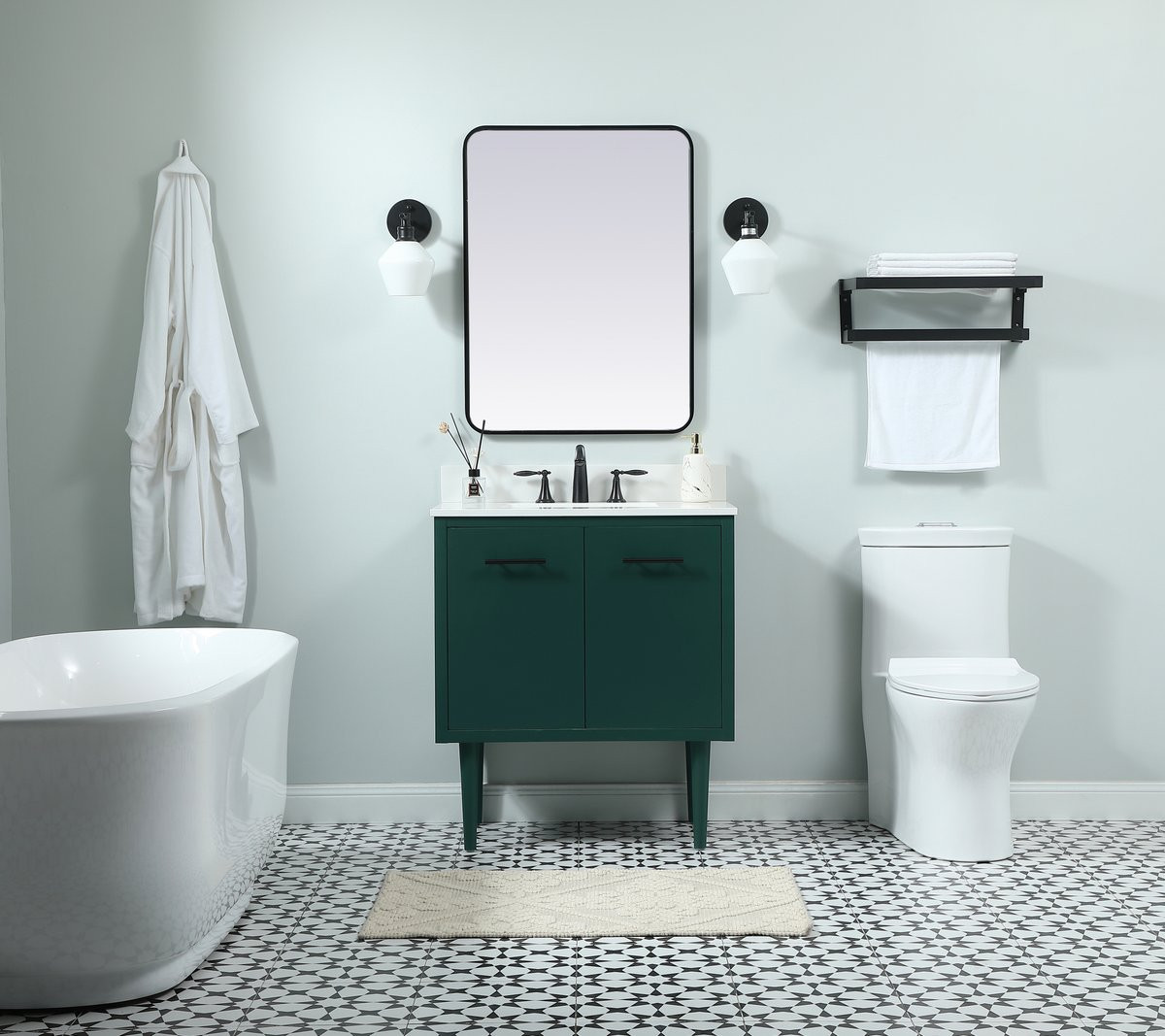 Elegant Decor VF48030MGN-BS 30 inch single bathroom vanity in green with backsplash