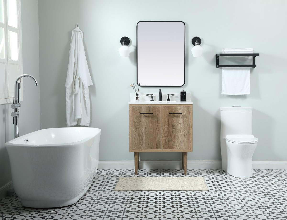 Elegant Decor VF48030NT-BS 30 inch single bathroom vanity in natural oak with backsplash