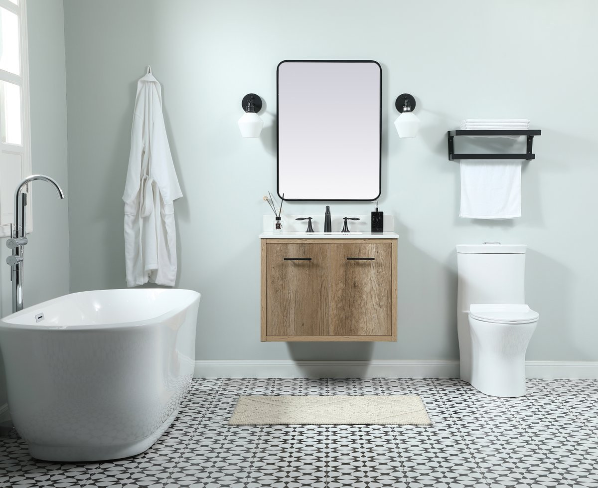 Elegant Decor VF48030NT-BS 30 inch single bathroom vanity in natural oak with backsplash