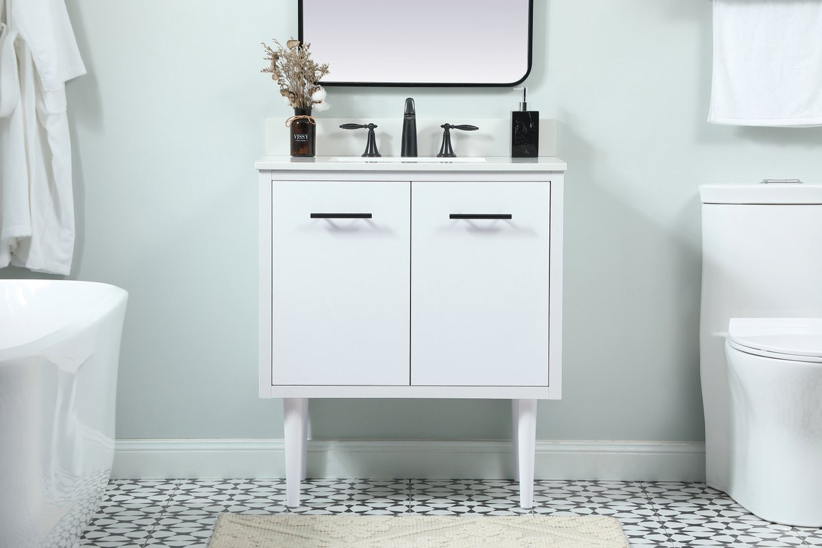 Elegant Decor VF48030MWH-BS 30 inch single bathroom vanity in white with backsplash