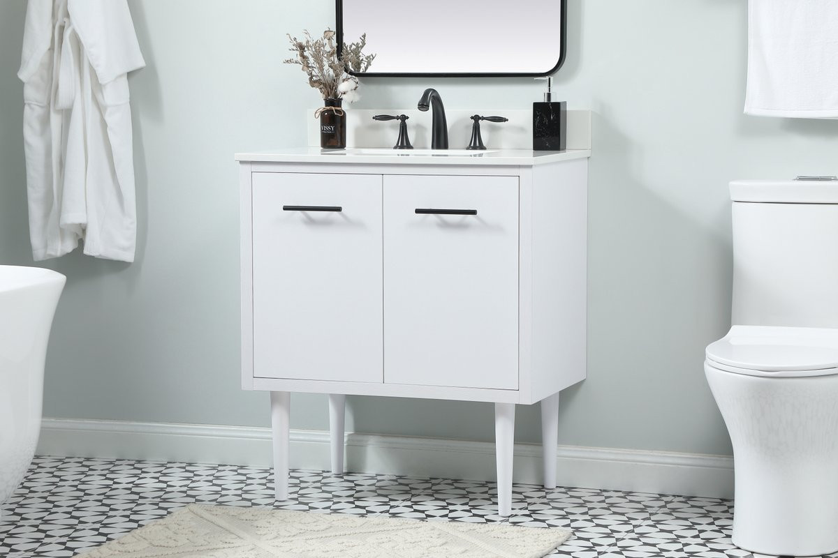 Elegant Decor VF48030MWH-BS 30 inch single bathroom vanity in white with backsplash