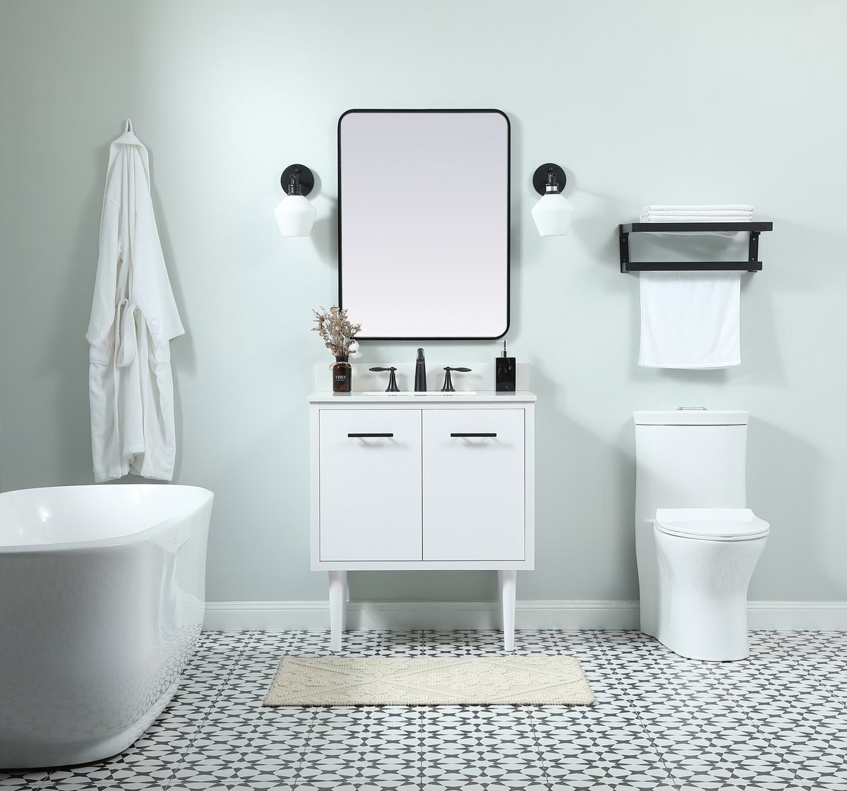 Elegant Decor VF48030MWH-BS 30 inch single bathroom vanity in white with backsplash