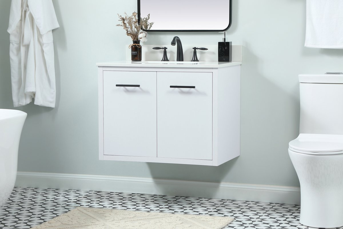 Elegant Decor VF48030MWH-BS 30 inch single bathroom vanity in white with backsplash