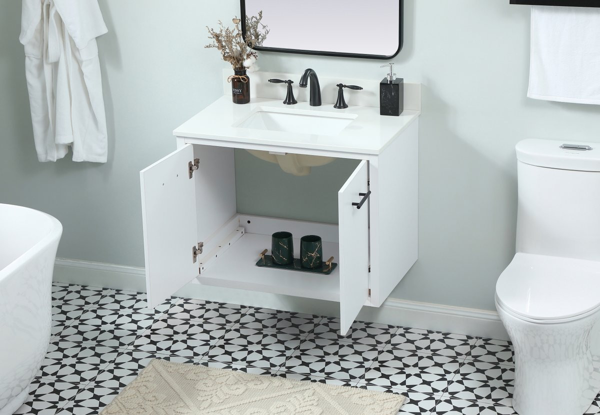 Elegant Decor VF48030MWH-BS 30 inch single bathroom vanity in white with backsplash
