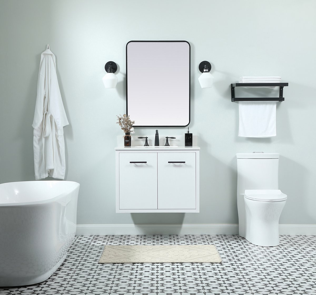 Elegant Decor VF48030MWH-BS 30 inch single bathroom vanity in white with backsplash