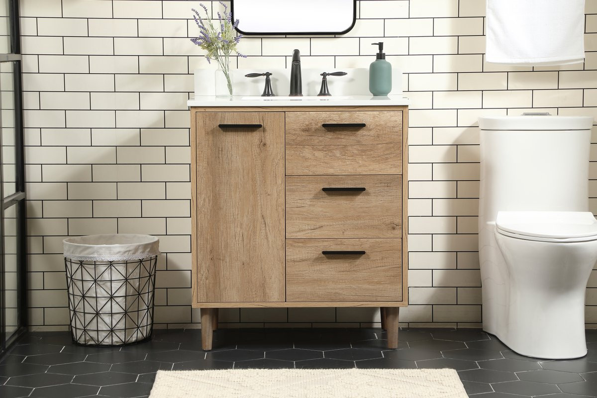 Elegant Decor VF47030NT-BS 30 inch single bathroom vanity in natural oak with backsplash