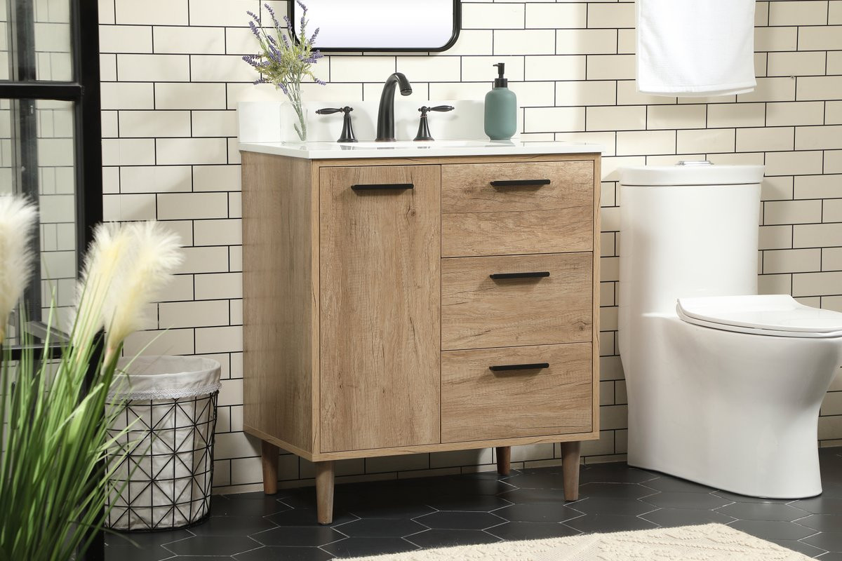 Elegant Decor VF47030NT-BS 30 inch single bathroom vanity in natural oak with backsplash