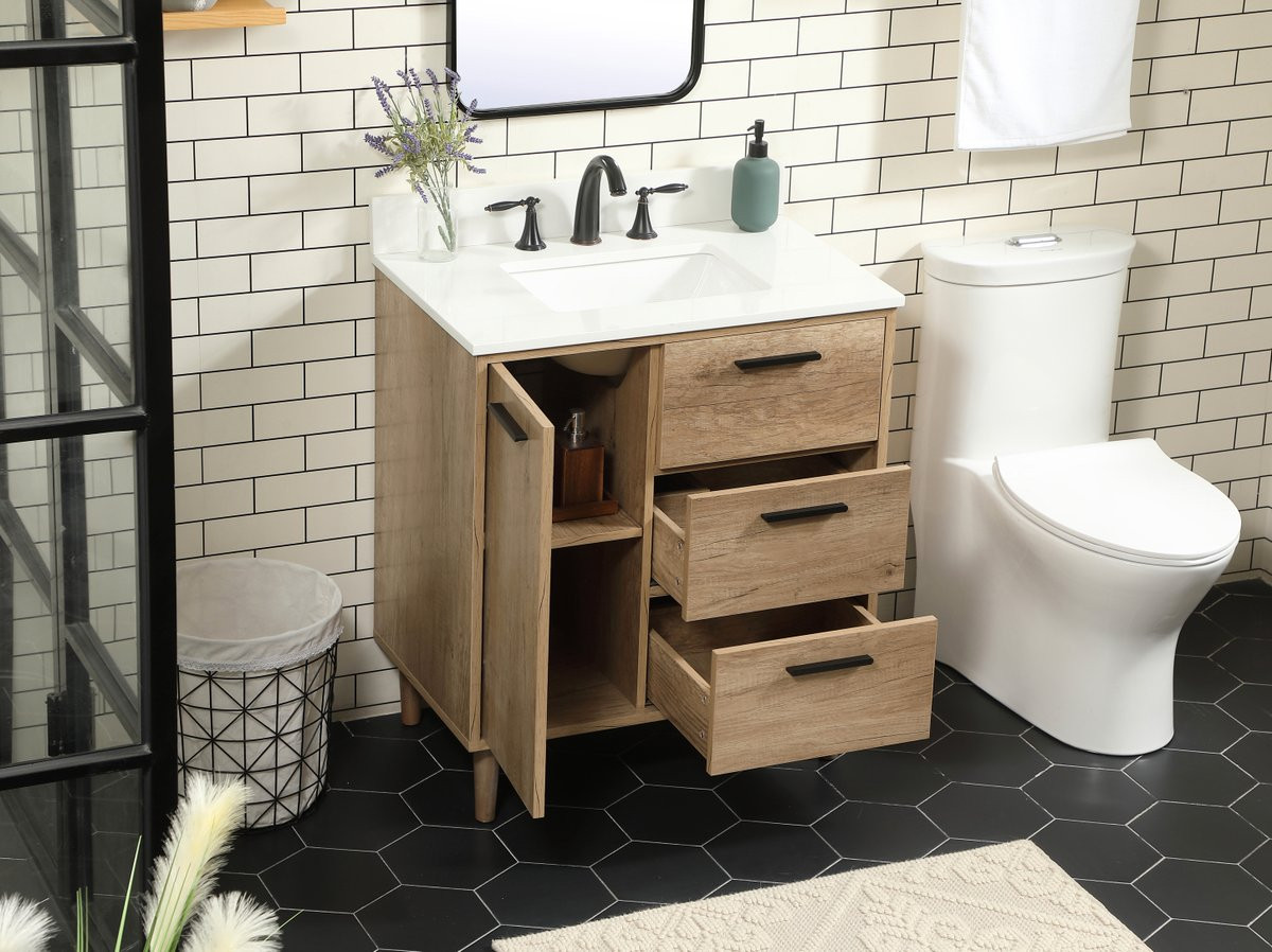 Elegant Decor VF47030NT-BS 30 inch single bathroom vanity in natural oak with backsplash