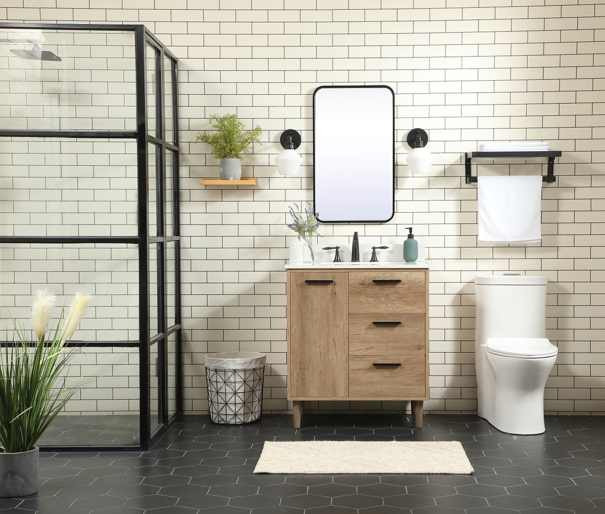 Elegant Decor VF47030NT-BS 30 inch single bathroom vanity in natural oak with backsplash
