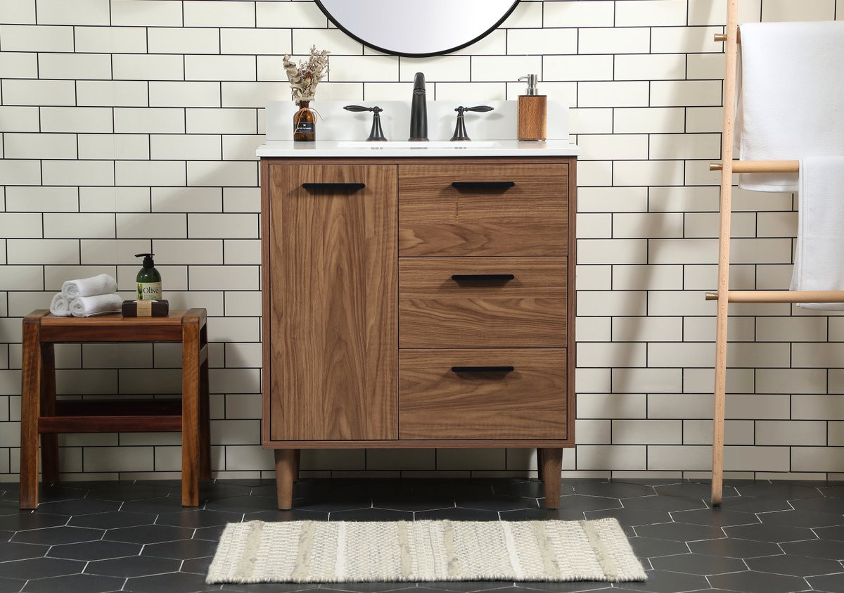 Elegant Decor VF47030WB-BS 30 inch single bathroom vanity in walnut brown with backsplash
