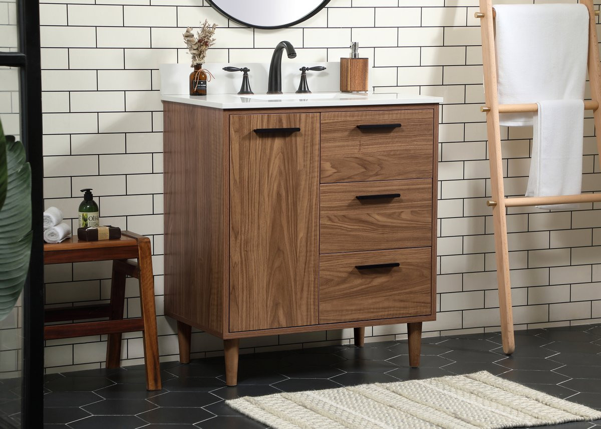 Elegant Decor VF47030WB-BS 30 inch single bathroom vanity in walnut brown with backsplash