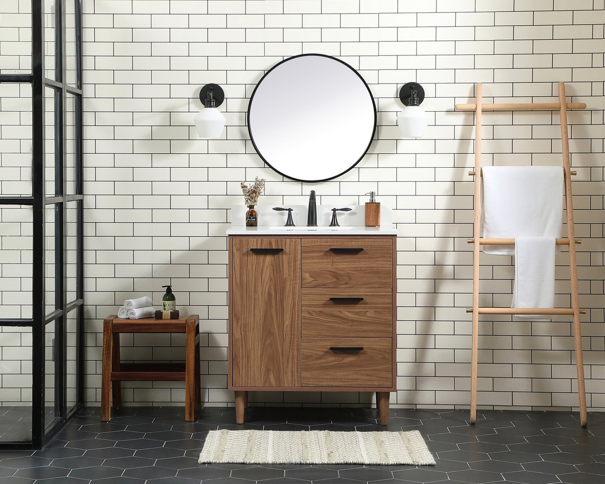 Elegant Decor VF47030WB-BS 30 inch single bathroom vanity in walnut brown with backsplash