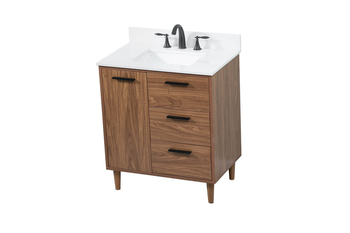 Elegant Decor VF47030WB-BS 30 inch single bathroom vanity in walnut brown with backsplash
