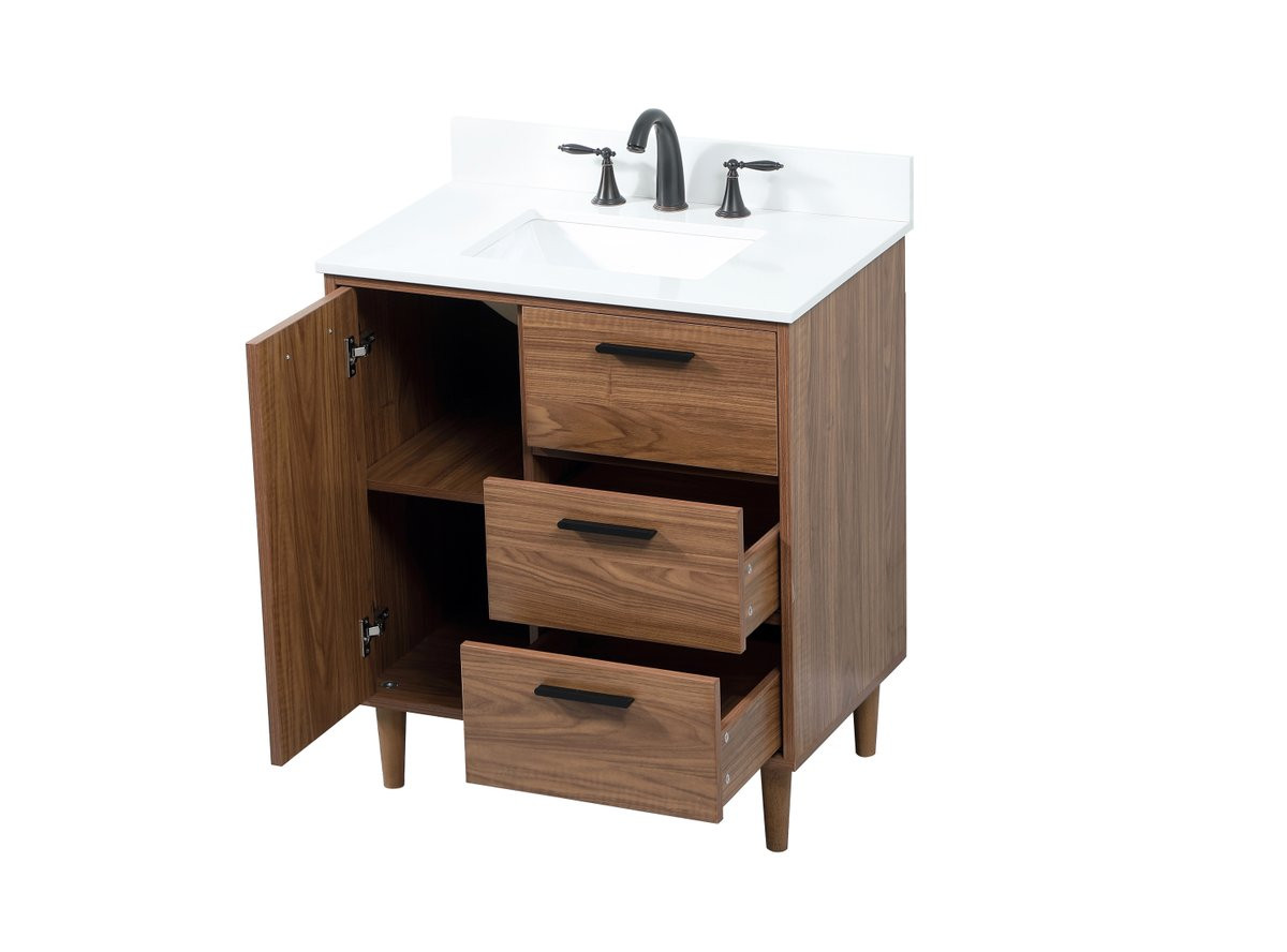 Elegant Decor VF47030WB-BS 30 inch single bathroom vanity in walnut brown with backsplash