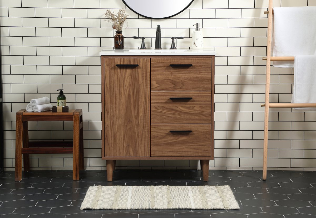 Elegant Decor VF47030WB 30 inch single bathroom vanity in walnut brown