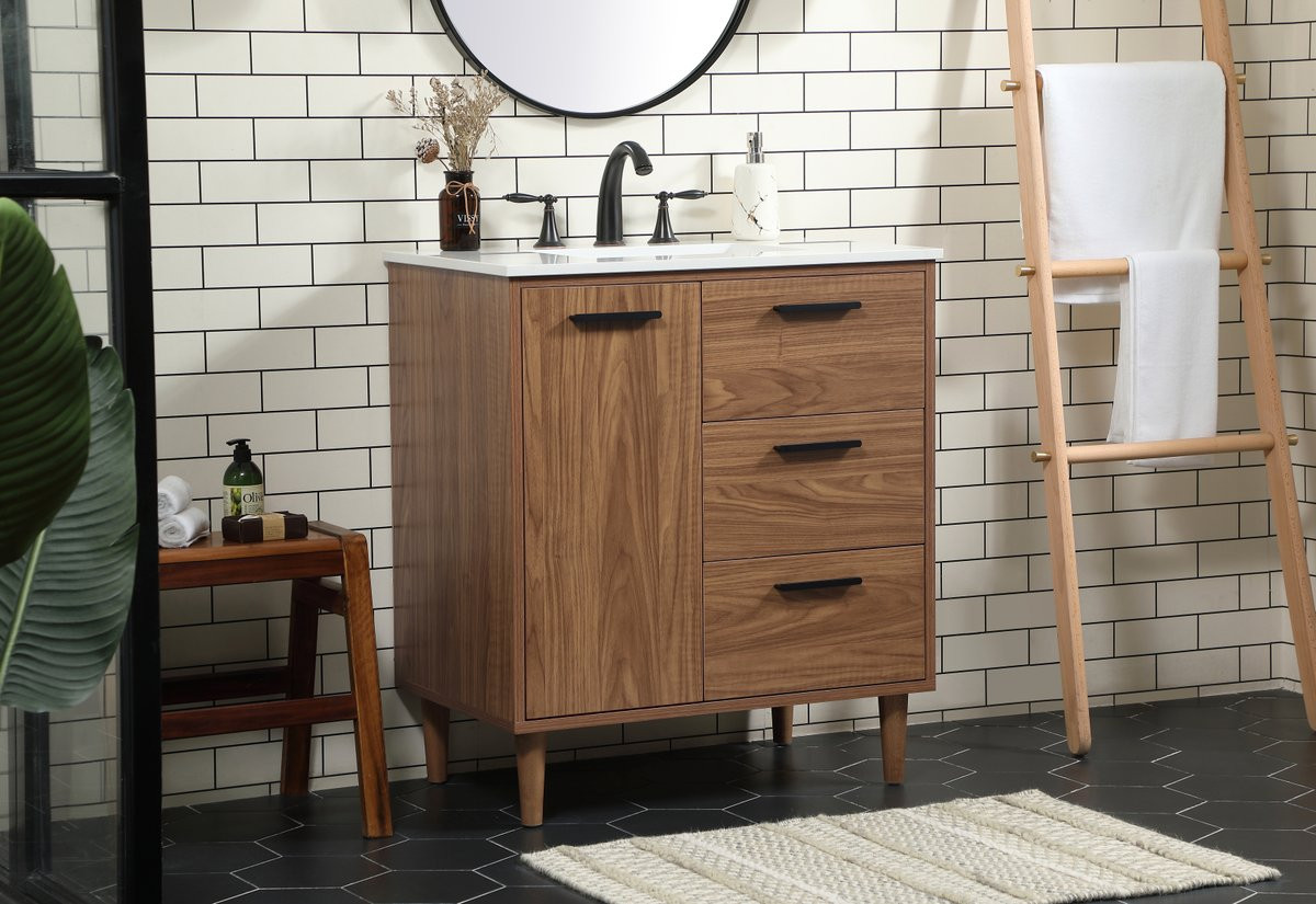 Elegant Decor VF47030WB 30 inch single bathroom vanity in walnut brown