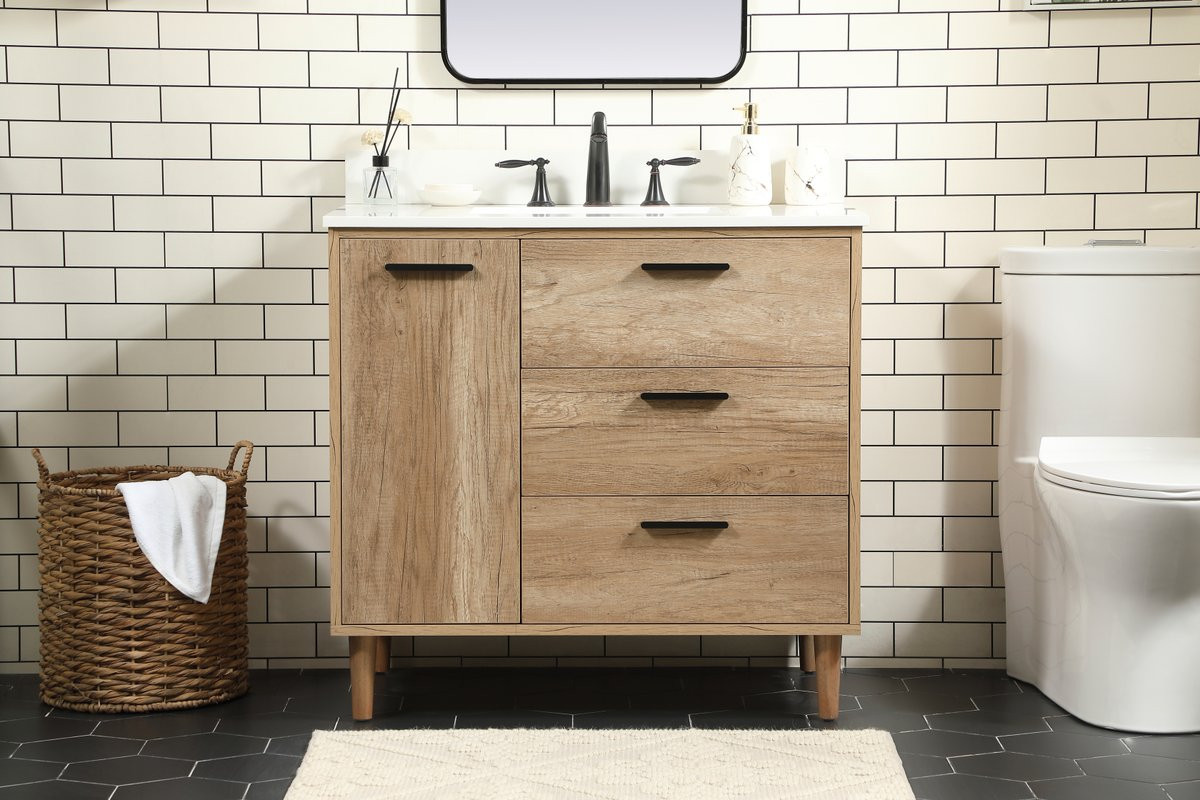 Elegant Decor VF47036NT-BS 36 inch single bathroom vanity in natural oak with backsplash