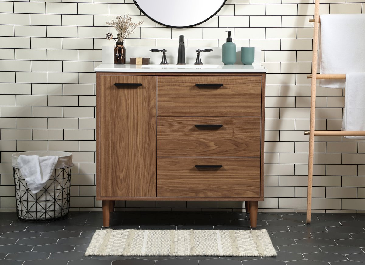 Elegant Decor VF47036WB-BS 36 inch single bathroom vanity in walnut brown with backsplash