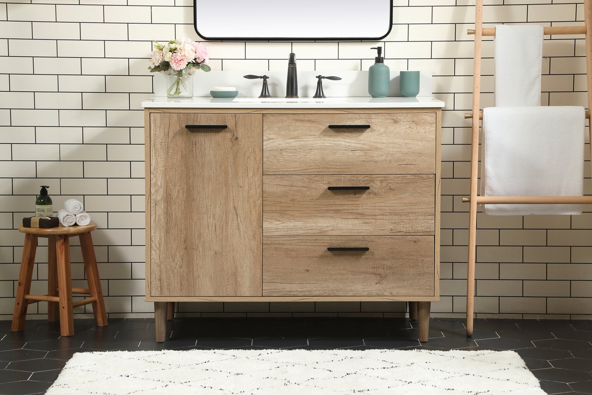 Elegant Decor VF47042NT-BS 42 inch single bathroom vanity in natural oak with backsplash