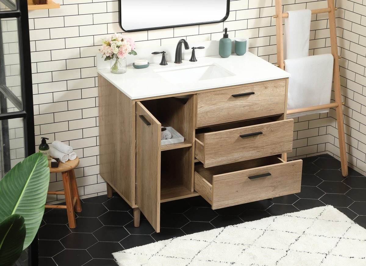 Elegant Decor VF47042NT-BS 42 inch single bathroom vanity in natural oak with backsplash