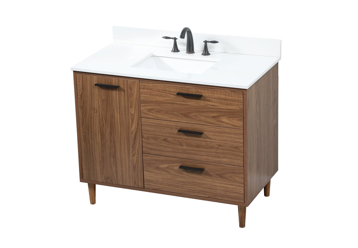 Elegant Decor VF47042WB-BS 42 inch single bathroom vanity in walnut brown with backsplash