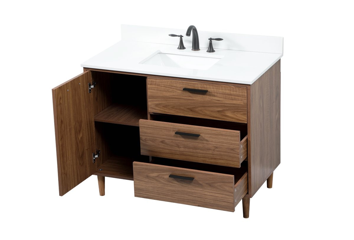 Elegant Decor VF47042WB-BS 42 inch single bathroom vanity in walnut brown with backsplash