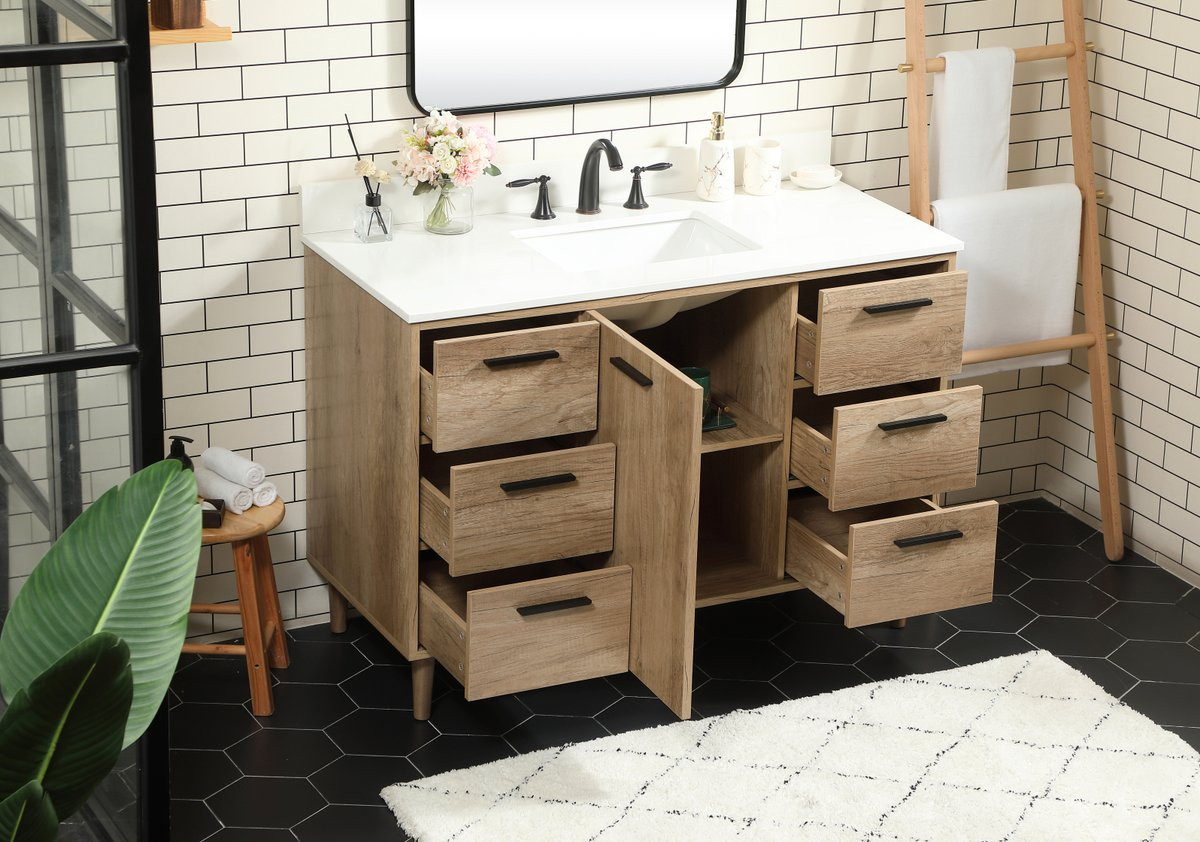 Elegant Decor VF47048NT-BS 48 inch single bathroom vanity in natural oak with backsplash